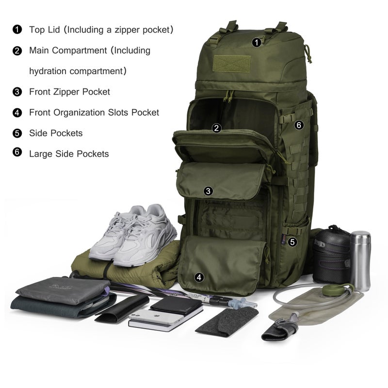 Mardingtop 75L Molle Hiking Internal Frame Backpacks with Rain Cover for Camping,Backpacking,Travelling(Army Green) - Image 5
